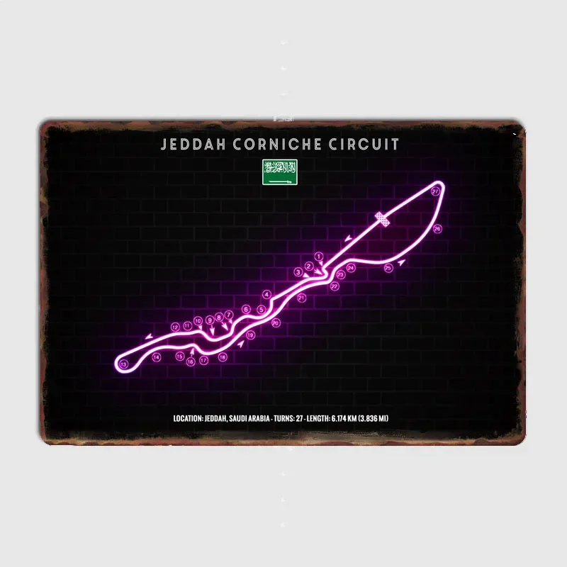Home Decor Jeddah - ジェッダ・コルニッシュ・サーキット・レーシングトラック・レトロポスター・メタルサイン・ガレージ・クラブルーム・壁飾り・カスタムティン・ホームデコレーション