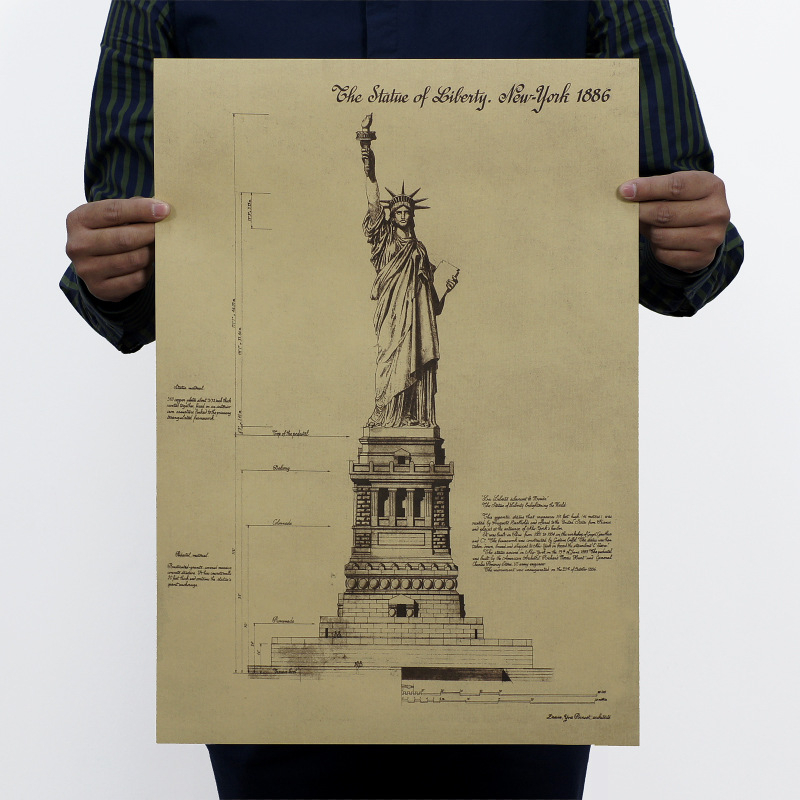 Home Decor New York - レトロなデザインのウォールステッカー,バーの家の装飾,ニューヨークの自由の女神,51x35cm,1886