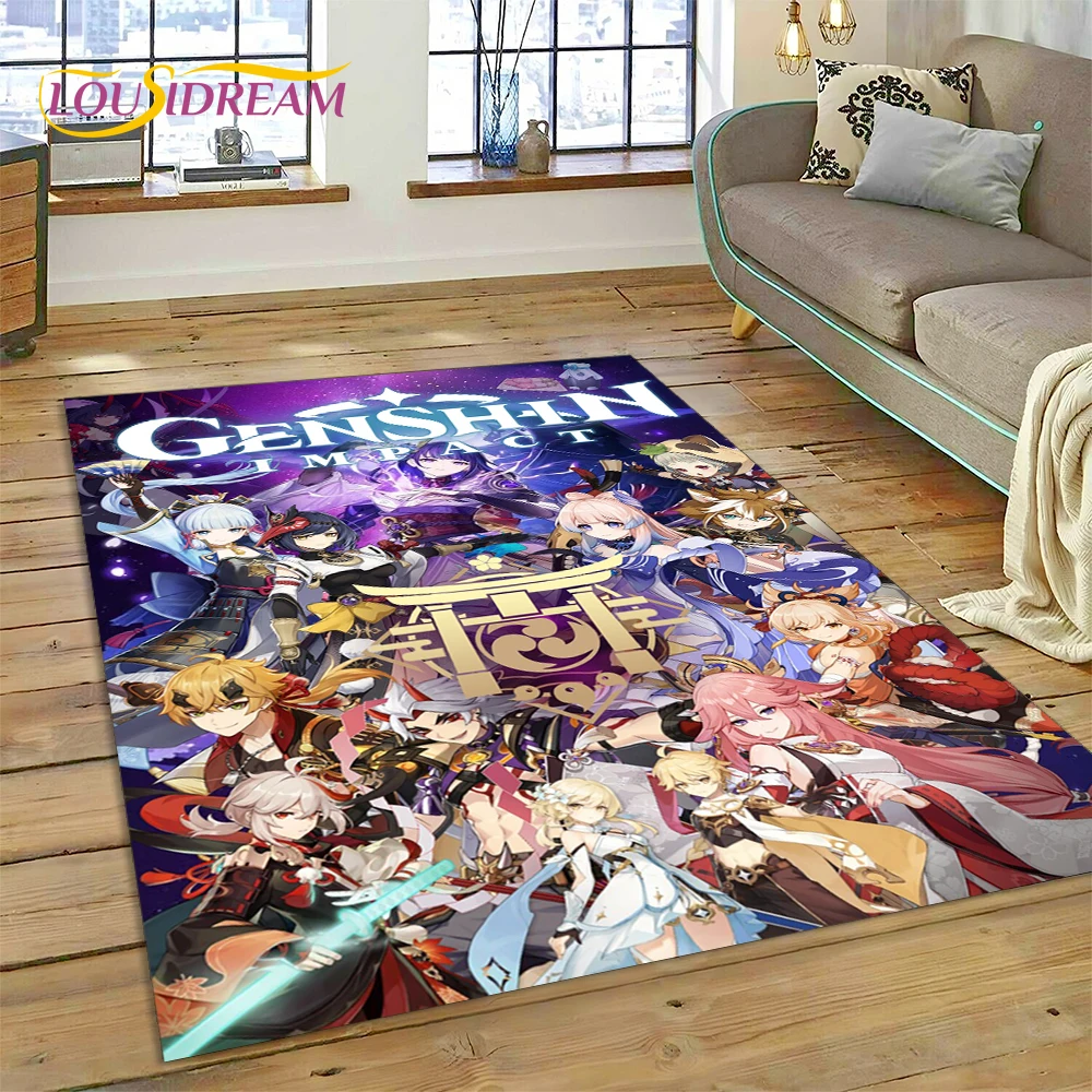 Home Decor Online Game - 3D 最新原神インパクト漫画ゲームラグカーペット、リビングルーム、寝室、家の装飾用、フロアマット、ソファ用滑り止め装飾、ギフト用