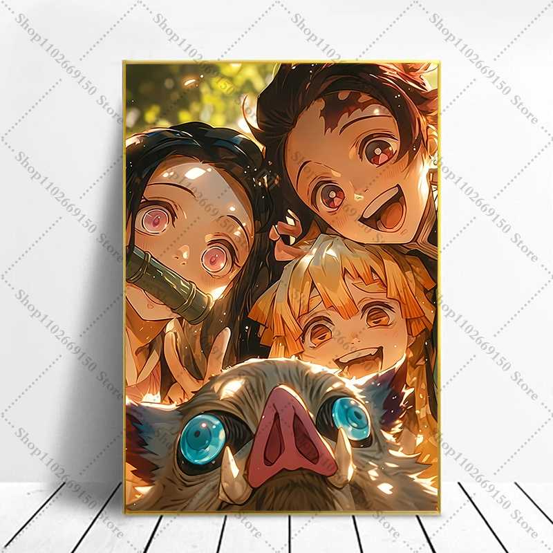 Home Decor Wall Pictures - アニメクリエイティブピクチャーホームデコレーションアクセサリー鬼滅の刃キャンバス（フレームなし）ウォールアート絵画装飾品誕生日プレゼント2026