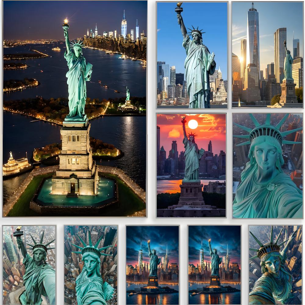 Home Decor New York - ニューヨークの景勝地、自由の女神ポスター クラシックウォールアート ホームデコレーション はがして貼るだけ フレームなし