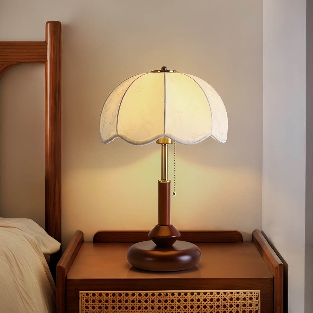 Home Decor Fabric - ヴィンテージスカラップドームテーブルランプ寝室ナイトスタンド書斎玄関用プルチェーンレトロ暖かいクラシックホームアクセント装飾照明