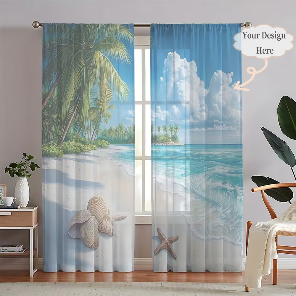 Home Decor Fabric - カスタム2Dフラット2枚組シアーカーテン、お好みのデザイン/画像/色を自由に選択 - 簡単に掛けられるロッドポケットデザイン、家の装飾に
