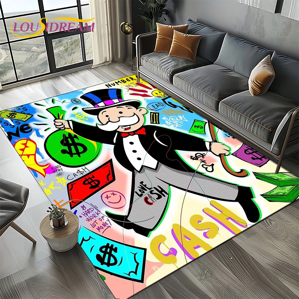 Home Decor Online Game - 3Dリッチマンゲームモノポリーダラーカートゥーンカーペットラグ、リビングルーム、寝室、ホームソファ装飾用、子供用エリアラグ、滑り止めフロアマット