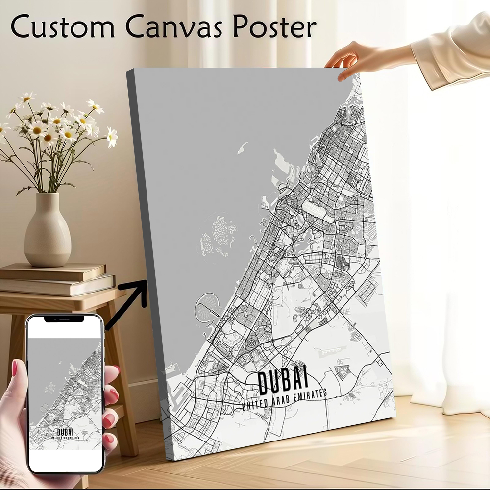 Home Decor Dubai - UAE ドバイ市地図ポスターキャンバスウォールアートパーソナライズされたプリント現代絵画家の装飾装飾品寝室に最適なギフト