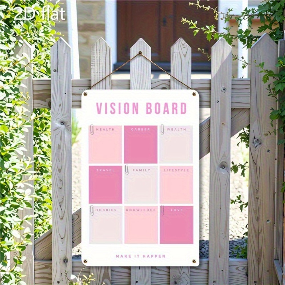 Home Decor Vision Board - 2Dフラットメタルウォールアート、ピンクホワイトアルミビジョンボード、耐候性のあるホームオフィス装飾、穴あけ済み