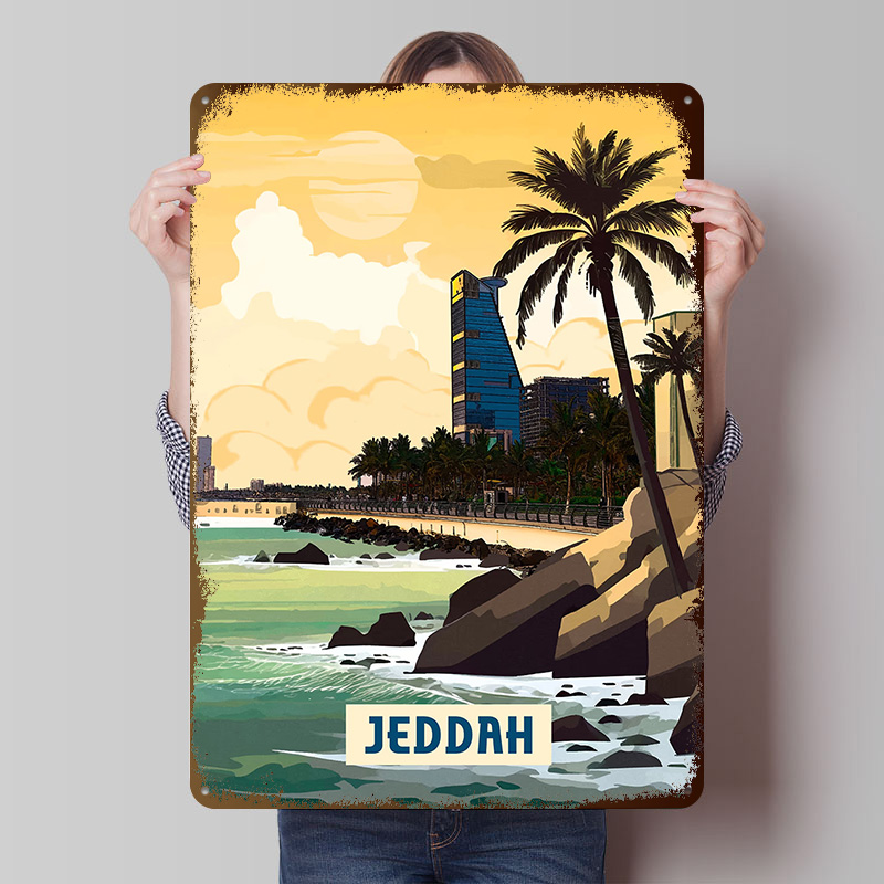 Home Decor Jeddah - ジェッダポスターカスタマイズされたヴィンテージメタルサインウォールアートレトロブリキ飾り板装飾用ホームデコレーションアクセサリー寝室の装飾