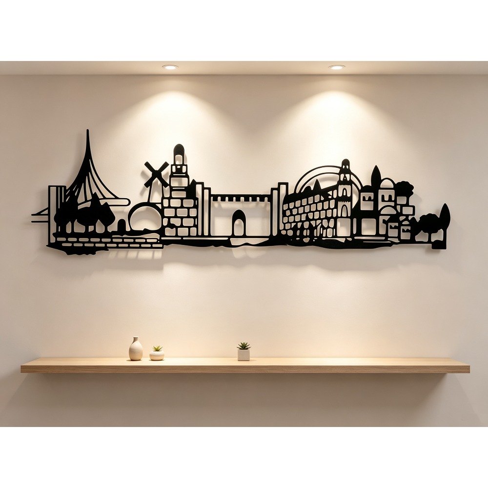 Home Decor In - CIFBUY メタルウォールアート エルサレムスカイライン装飾、ヴィンテージオールドシティシルエットウォールデコレーション、ダビデの星付き、素朴なアイアンアートワーク