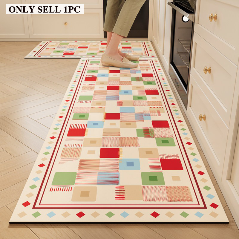 Home Decor Online Game - キッチンカーペット 汚れに強い 耐摩耗性 滑り止めフロアマット ドーパミンチェック柄ラグ ロングサイズ