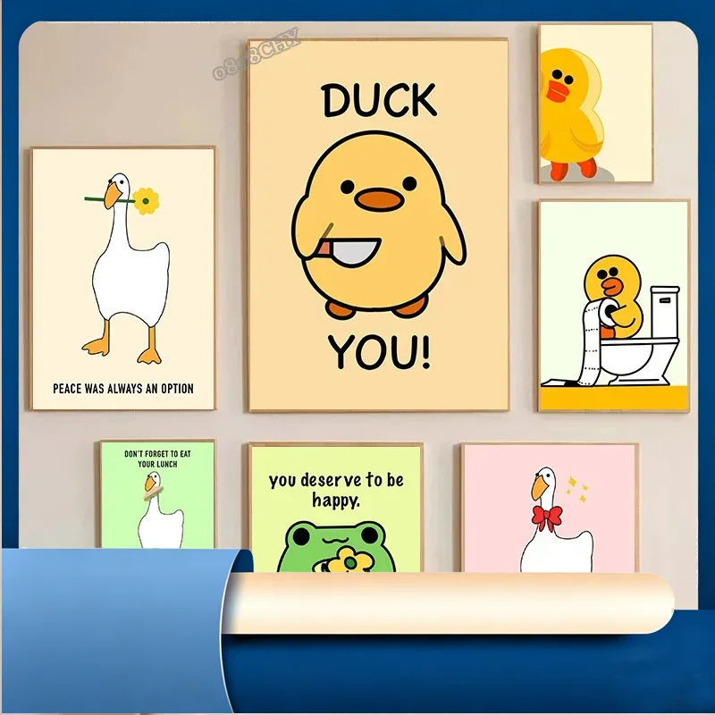 Home Decor Duck - 面白いミームグースダックカエル豚ポスターとプリントキャンバスウォールアート写真面白いホームバスルームルーム装飾絵画カートゥームムー