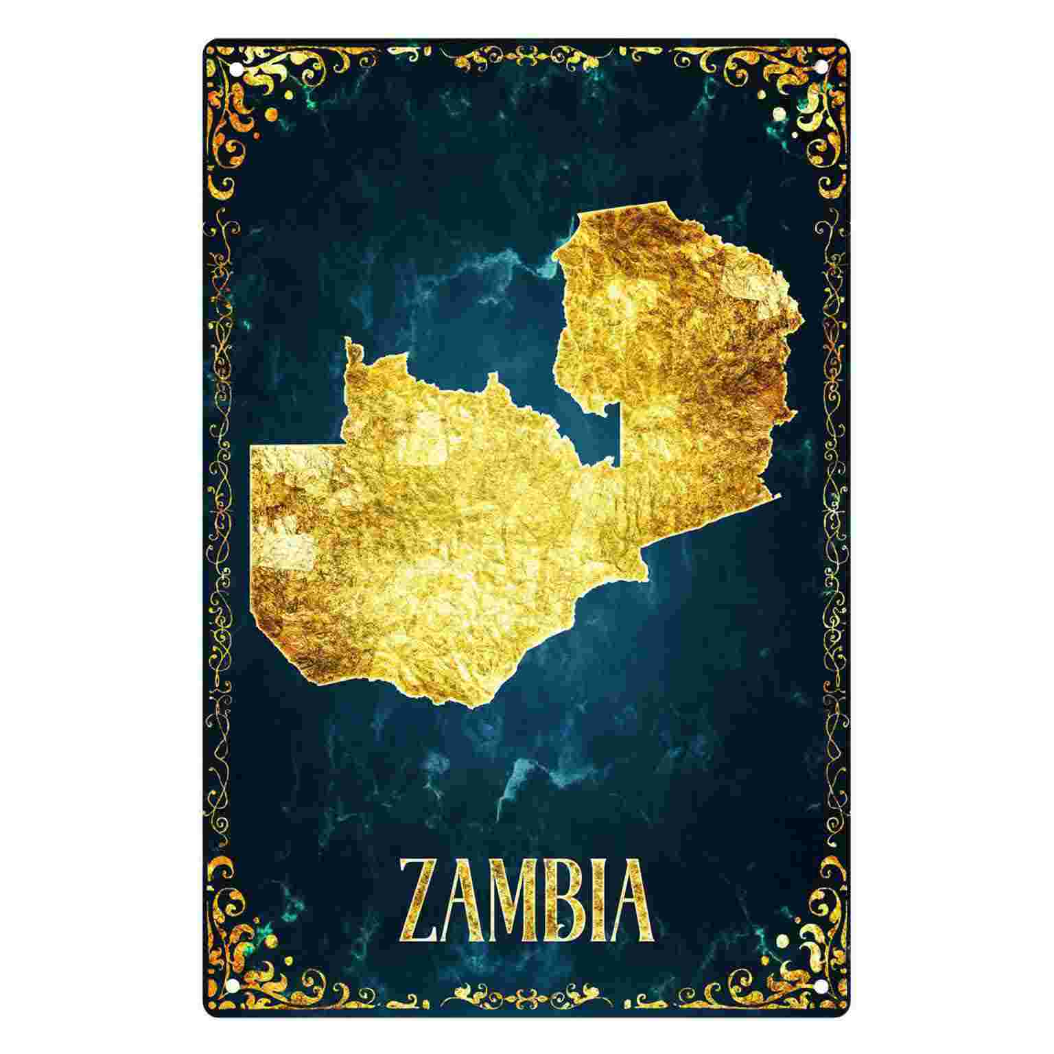 Home Decor Zambia - 2Dフラット1枚入りザンビア金箔地図装飾壁掛けサイン、自宅、オフィス、寝室、リビングルーム、書斎用