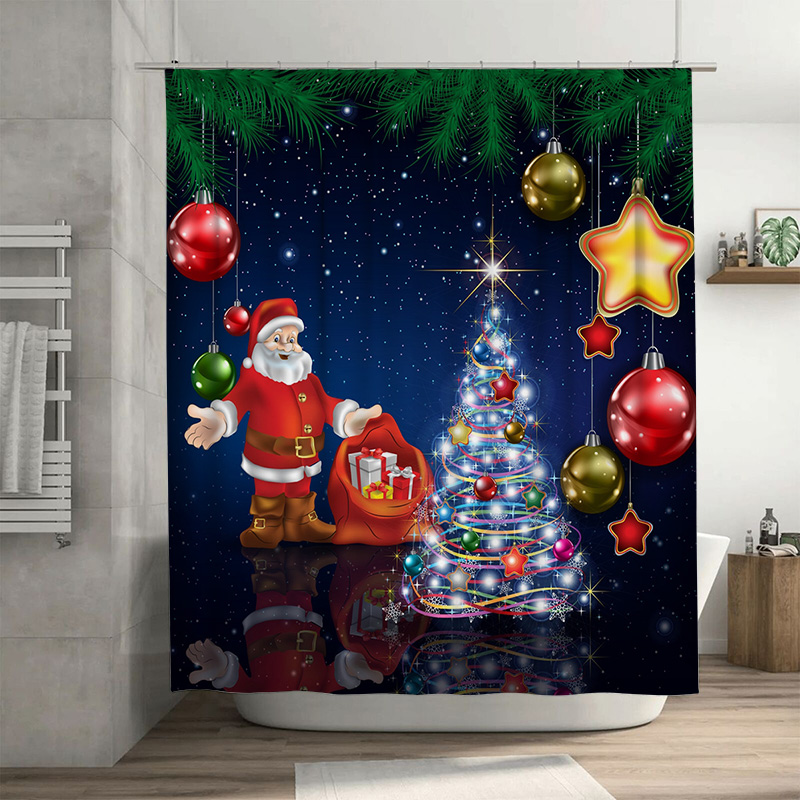 Home Xmas Decor Ideas - TU クリスマス シャワーカーテン サンタクロース フェスティブ ホリデー