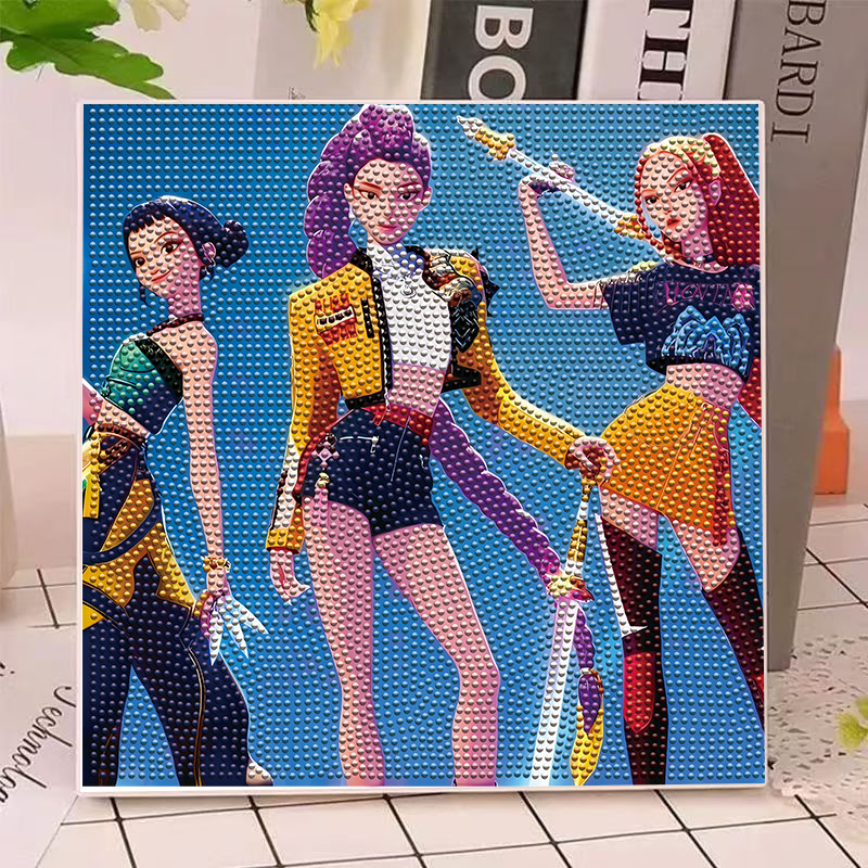 Home Decor Wall Pictures - アニメハンターズ ガールズ ルミ ミラ ゾイ ダイヤモンドペインティングキット