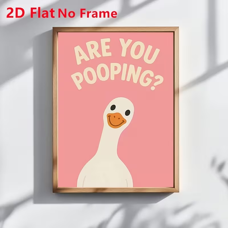 Home Decor Duck - モダンなピンクカラーの「Are You Pooping」の言葉が入った笑顔のアヒルのウォールアートプリントキャンバス絵画ポスター、洗面所や家の装飾に