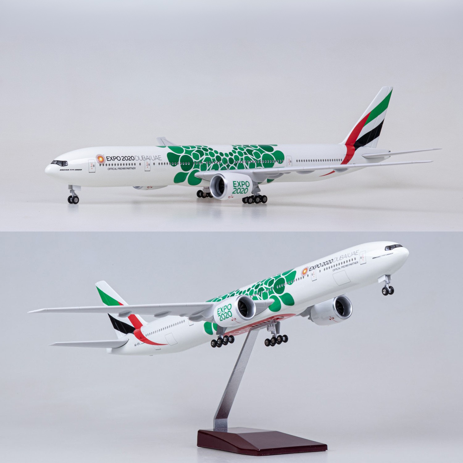 Home Decor Expo - 47cm 1/157大型エミレーツ航空 EXPO 2020 レジン製ダイキャスト飛行機モデルキット（スタンド付き）コレクション展示や家の装飾に