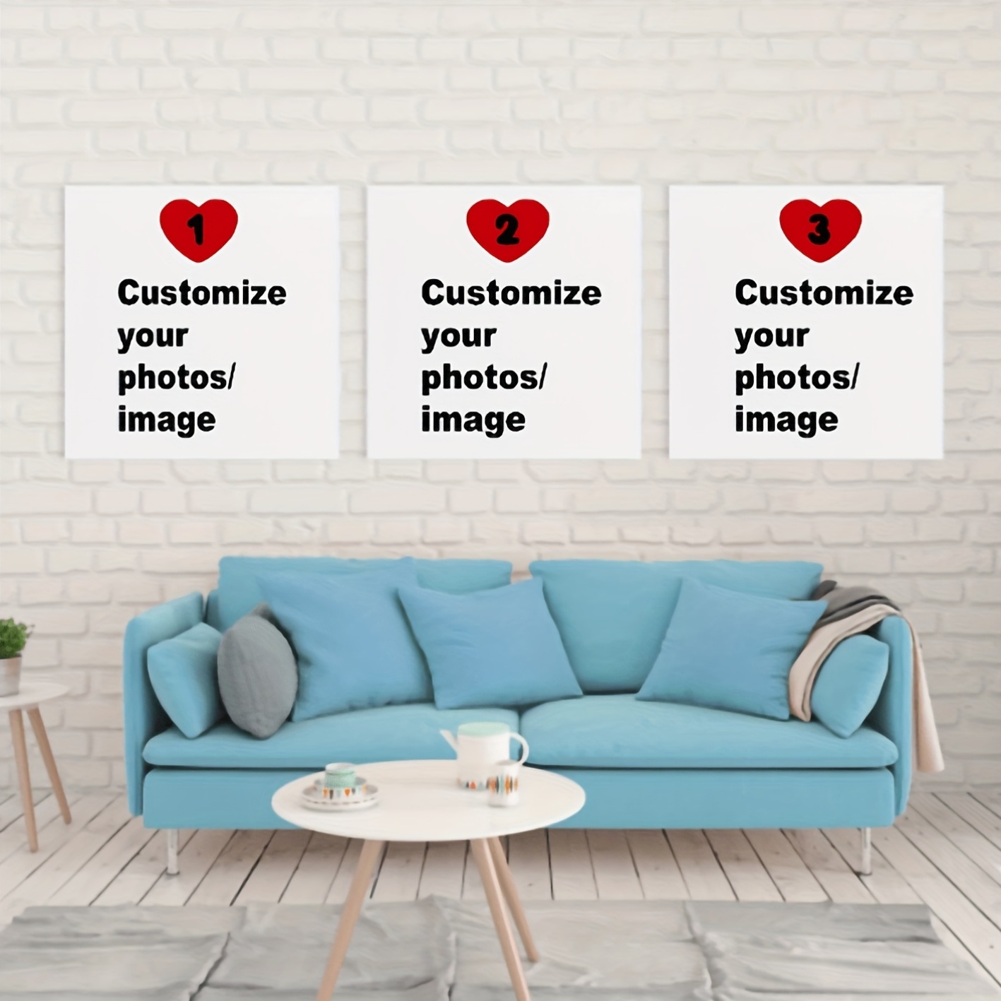 Home Decor Wall Pictures - 3枚セット カスタムスクエアキャンバスポスター パーソナライズ カップル 家族 ペット