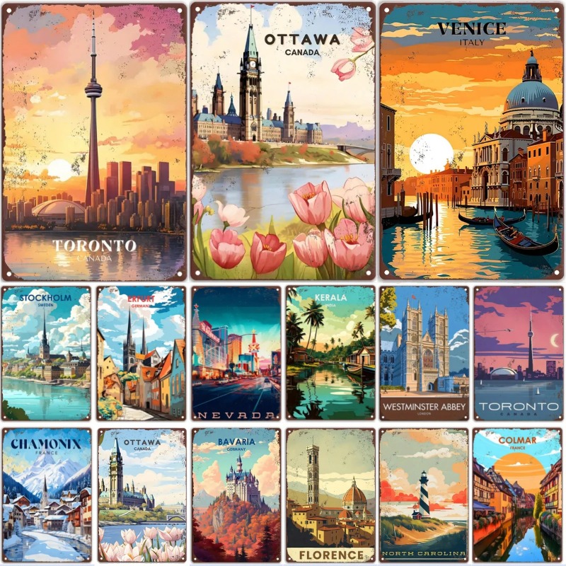 Home Decor Canada - レトロメタルサイン 世界旅行 ヴェニス カナダ トロント ヴィンテージポスター