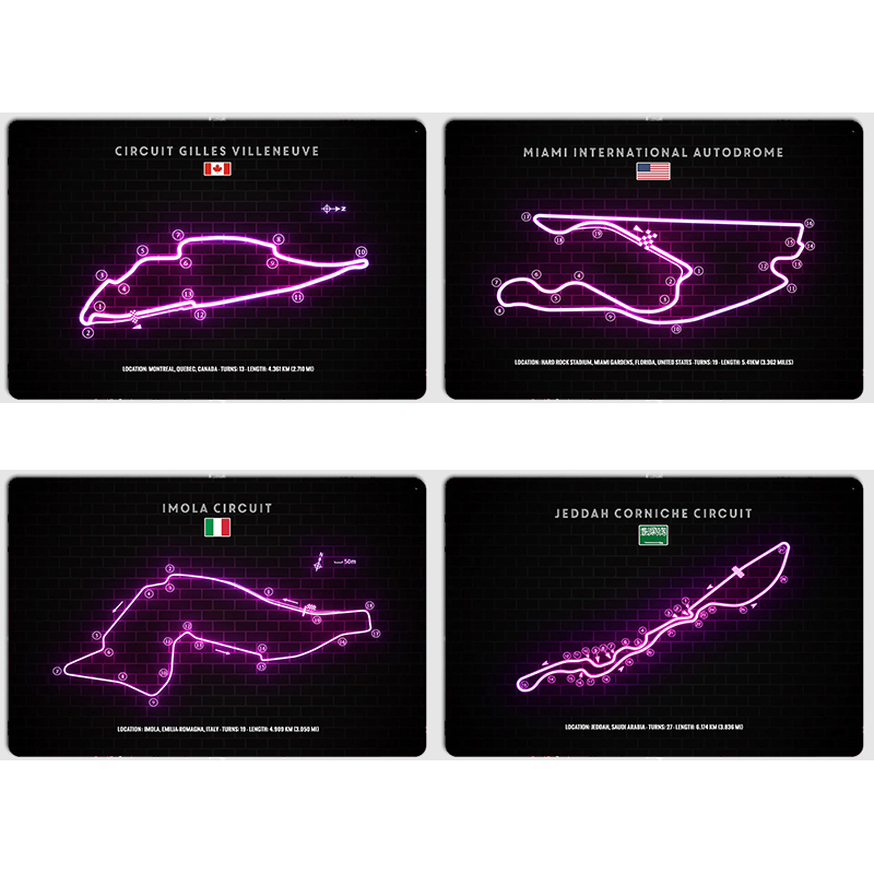 Home Decor Jeddah - ジル・ヴィルヌーヴ、マイアミグランプリ、イモラサーキット、ジェッダ・コルニッシュサーキットポスター、メタルサイン、部屋の壁飾り、カスタムホームデコレーション