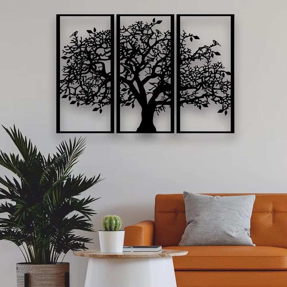Home Decor Etsy - 3個の家系図メタルウォールデコレーション – 生命の樹アイアンアート。 モダンな3Dウォールアート、ご自宅、寝室、リビングルームの装飾に。