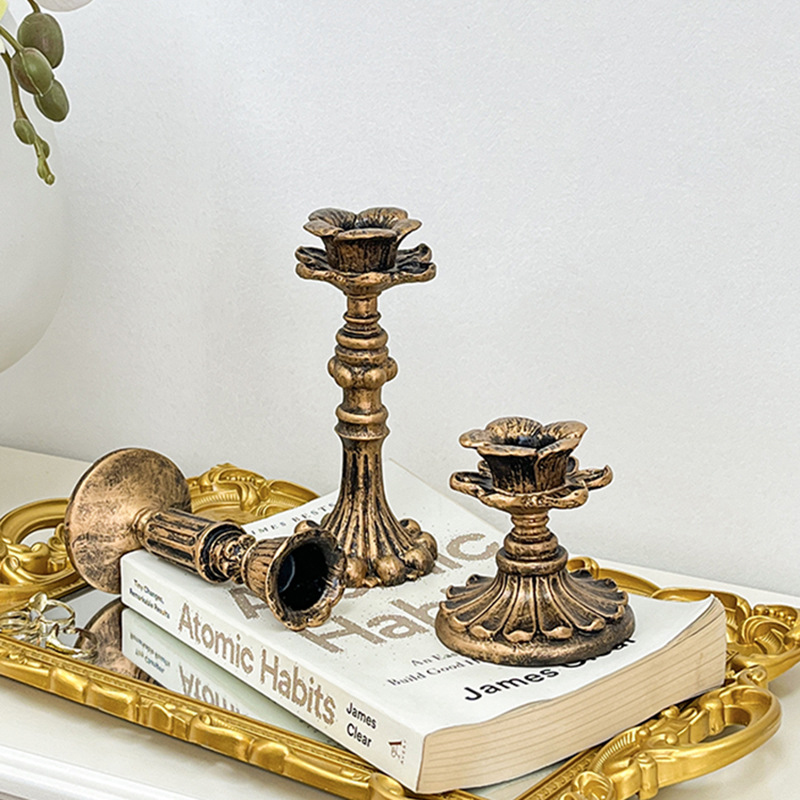 ヴィンテージブロンズ製燭台置物、アンティーク調花柄テーパーホ - Home Decor Vintage のレビューと価格