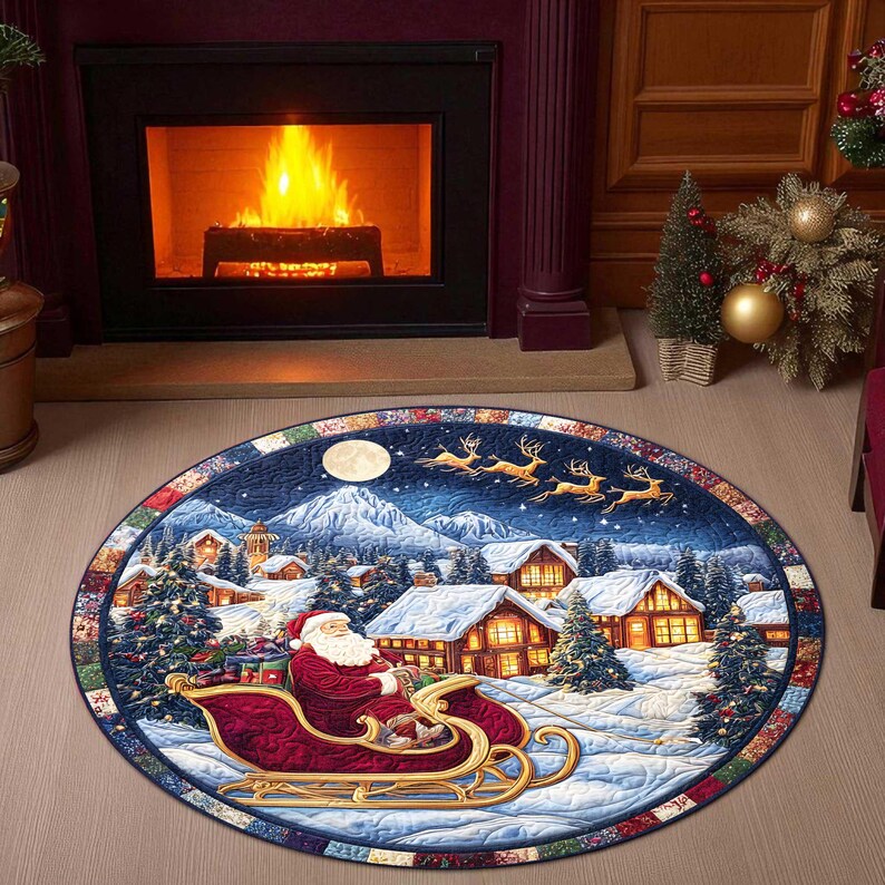 サンタのそり クリスマス ラウンド ドアマット、ヴィンテージ - Home Xmas Decor Ideas のレビューと価格