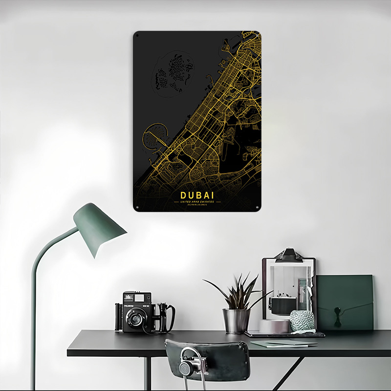 ゴールデン・ドバイ・シティマップメタルポスター、カスタマイズ - Home Decor Dubai のレビューと価格