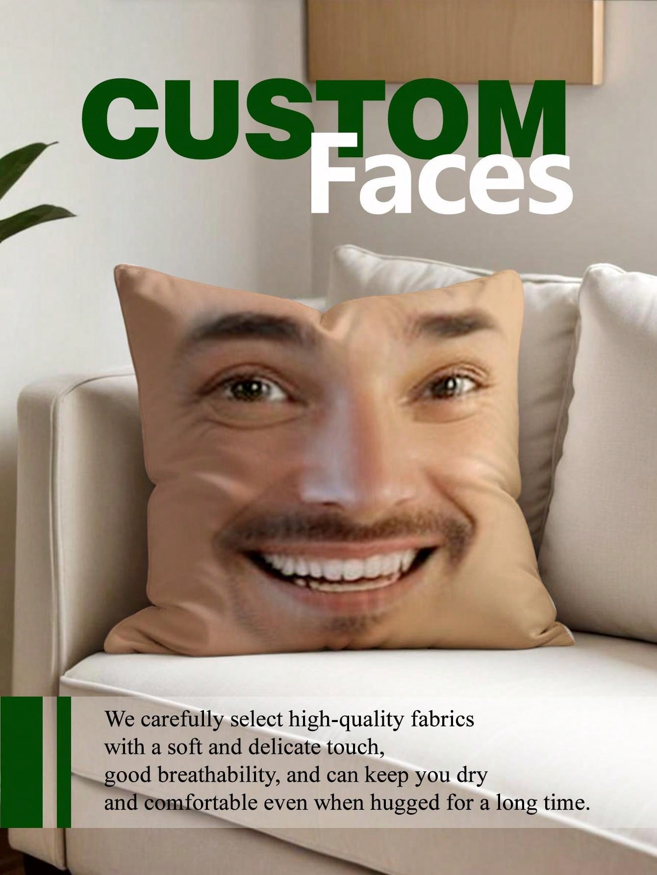 1pc カスタムフェイススクエア枕パーソナライズされた写真枕 - Home Decor Fabric のレビューと価格
