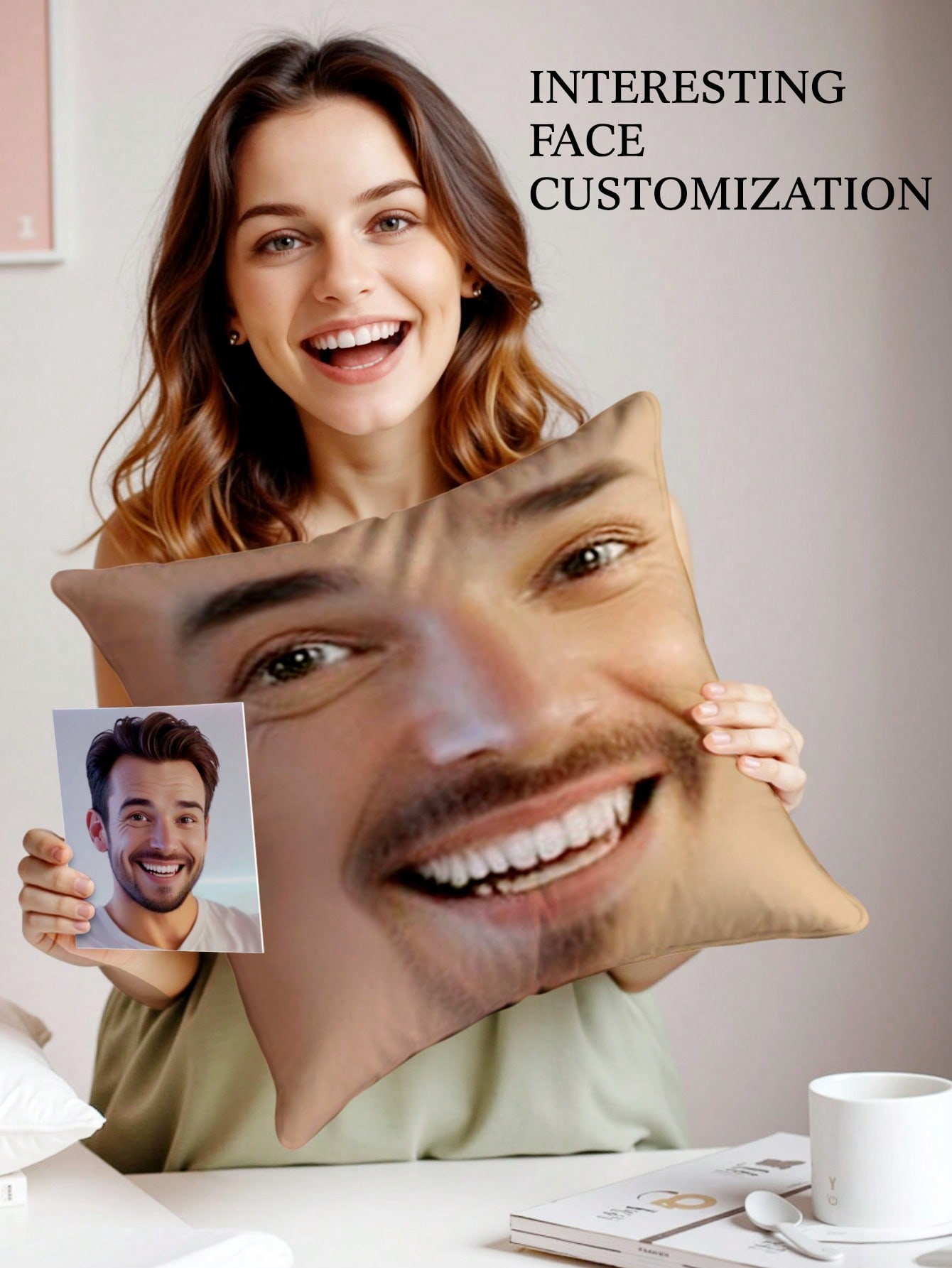 1pc カスタムフェイススクエア枕パーソナライズされた写真枕 - Home Decor Fabric のレビューと価格
