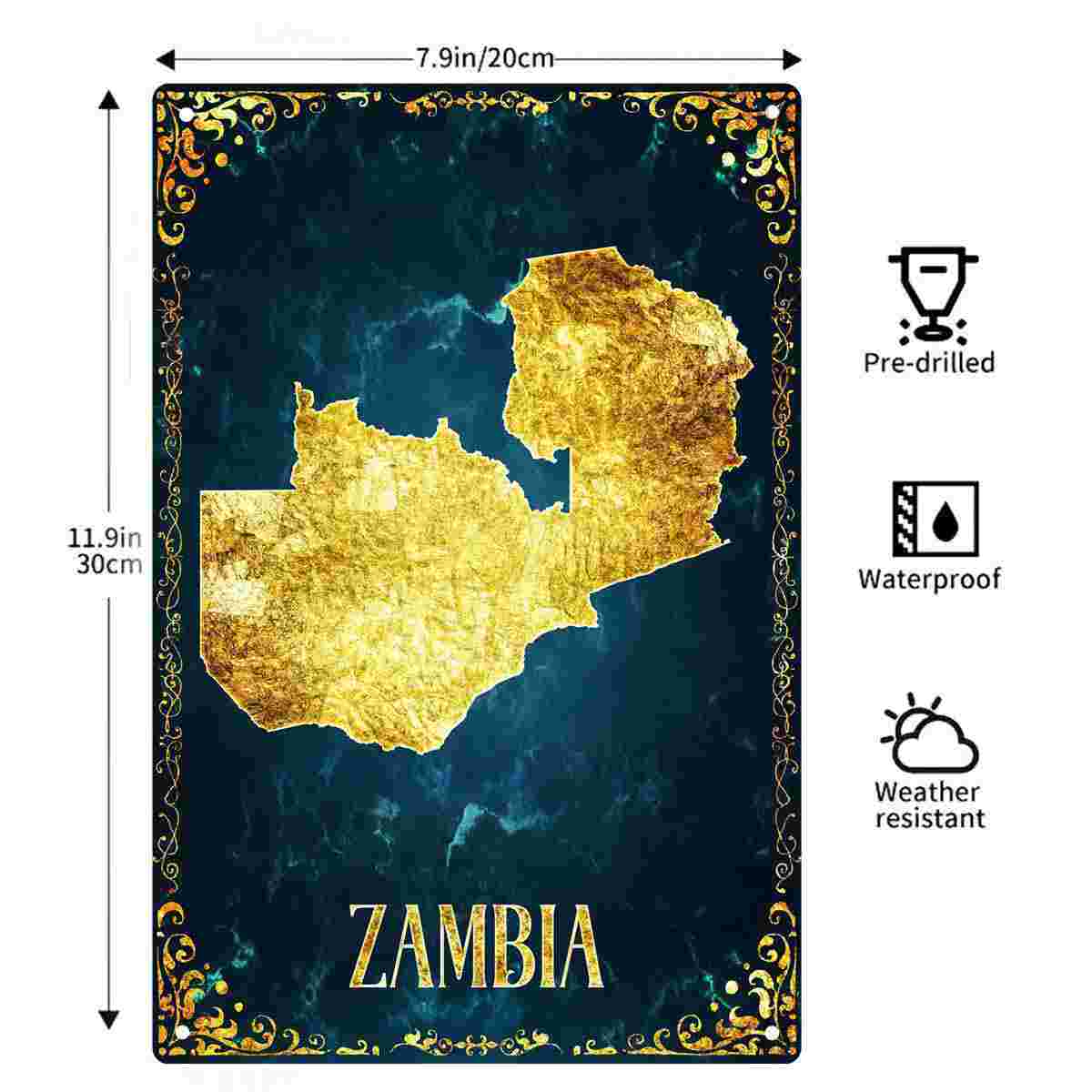 2Dフラット1枚入りザンビア金箔地図装飾壁掛けサイン、自宅、 - Home Decor Zambia のレビューと価格