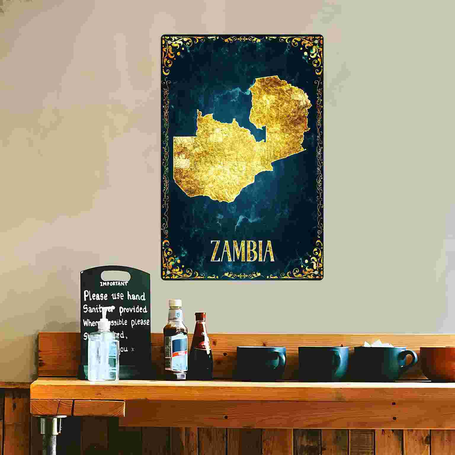 2Dフラット1枚入りザンビア金箔地図装飾壁掛けサイン、自宅、 - Home Decor Zambia のレビューと価格