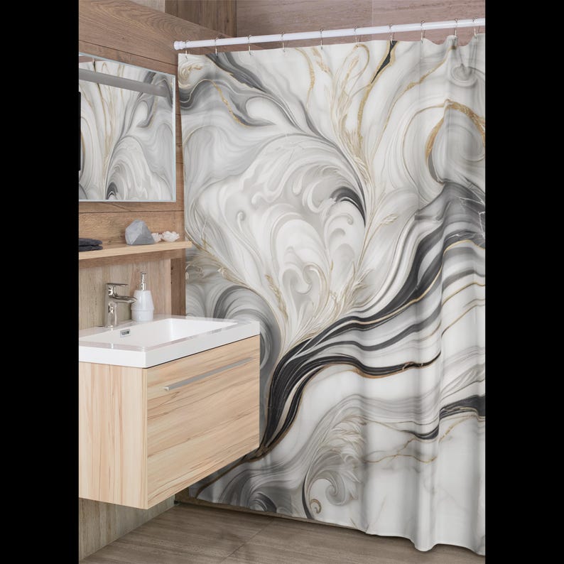 高級大理石石イリュージョンシャワーカーテン - 71x74イ - Home Decor Expo のレビューと価格