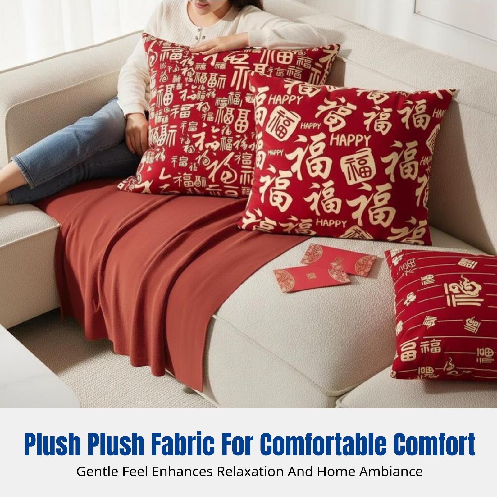 赤いぬいぐるみスローピローカバー、新年ソファ枕、取り外し可能 - Decorative Throw Pillow のレビューと価格