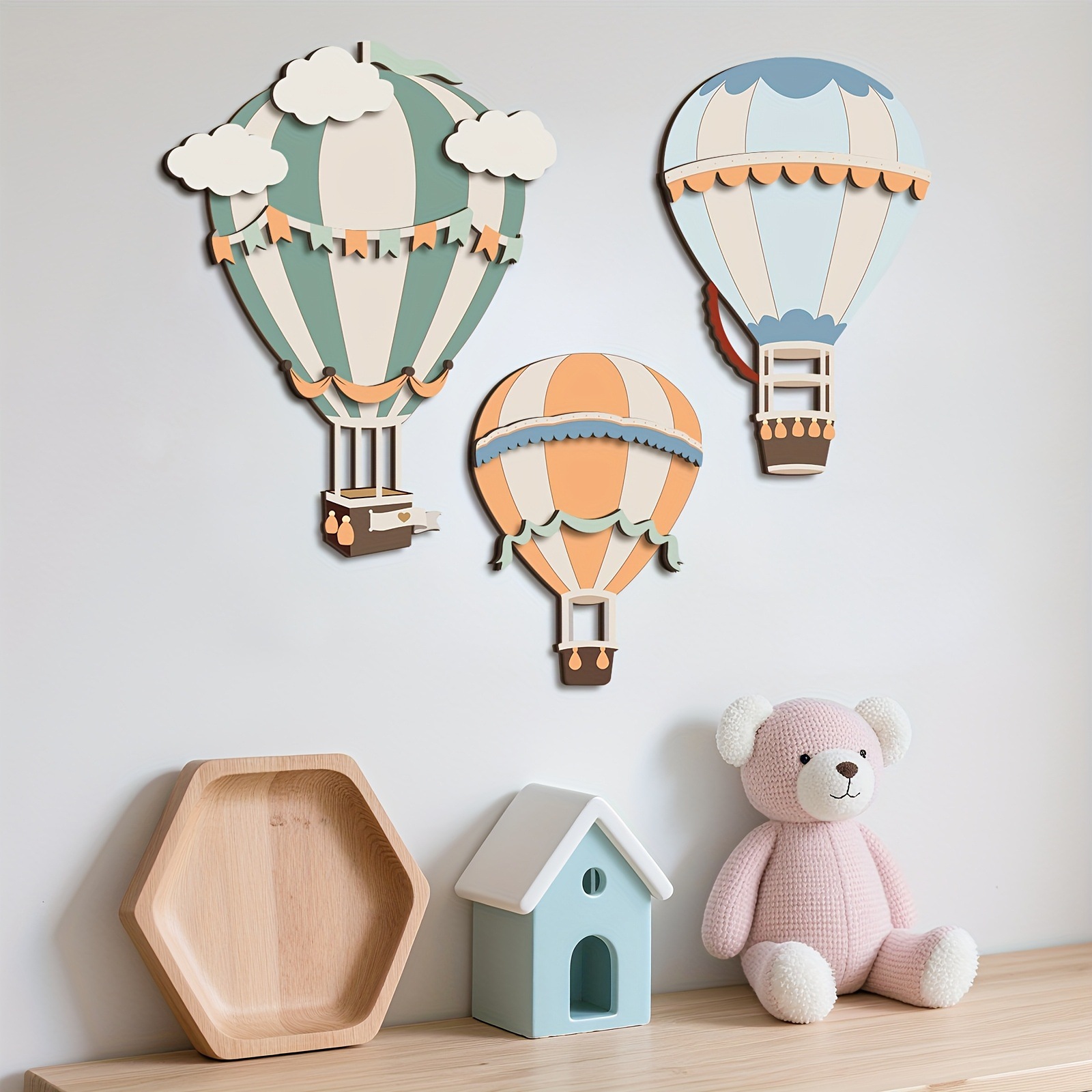 3Dのかわいいカラフルな熱気球木製壁飾りセット、夢のような温 - Home Decor Etsy のレビューと価格