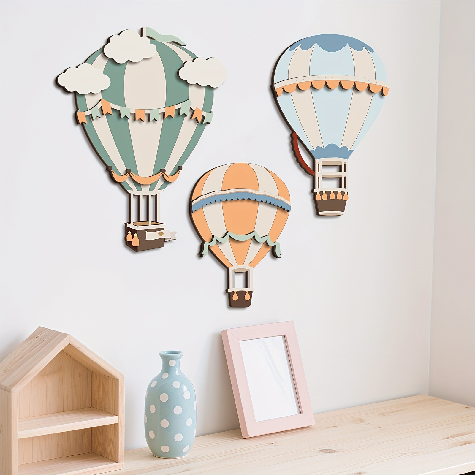 3Dのかわいいカラフルな熱気球木製壁飾りセット、夢のような温 - Home Decor Etsy のレビューと価格