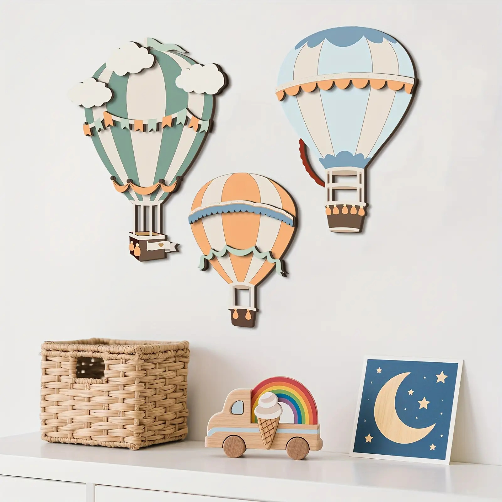 3Dのかわいいカラフルな熱気球木製壁飾りセット、夢のような温 - Home Decor Etsy のレビューと価格