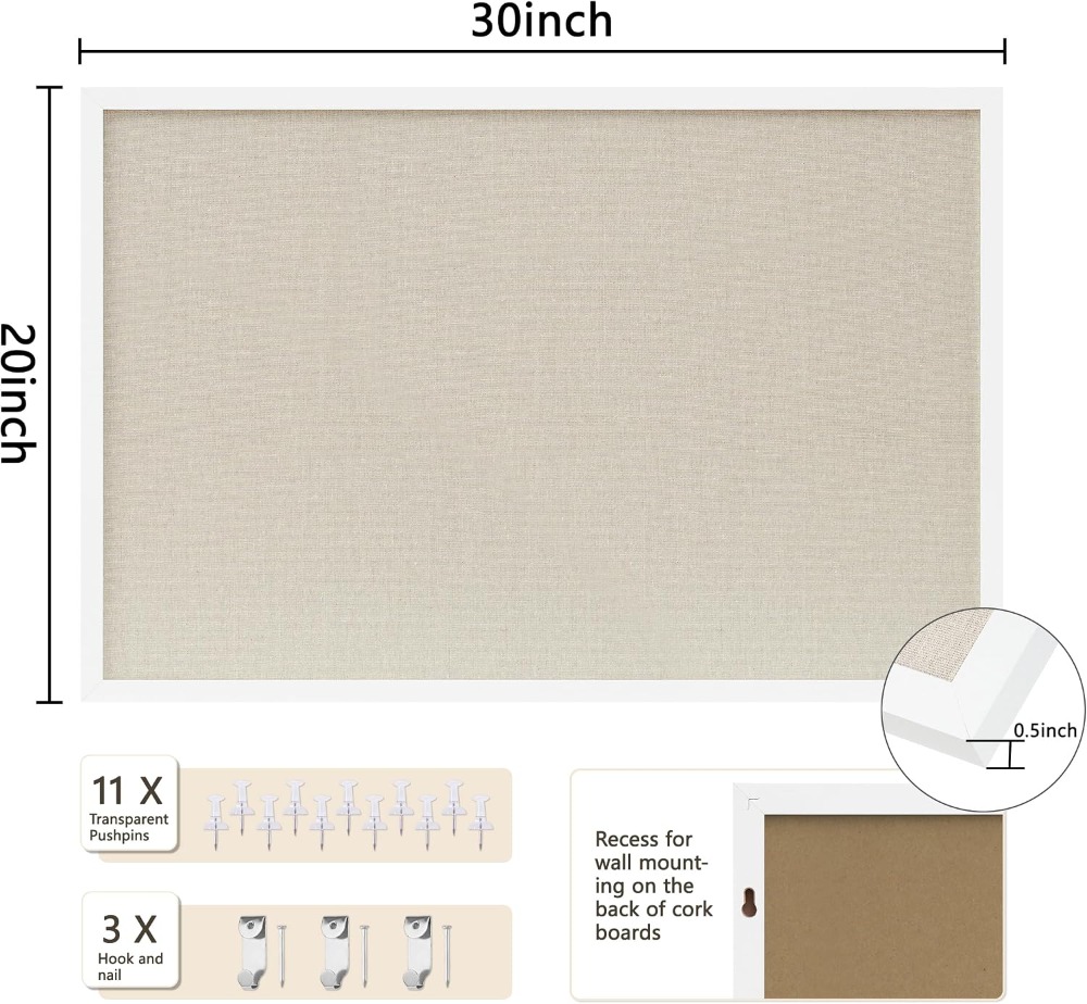 コルクボード 30x20インチ リネンホワイト掲示板 吊り下 - Home Decor Vision Board のレビューと価格