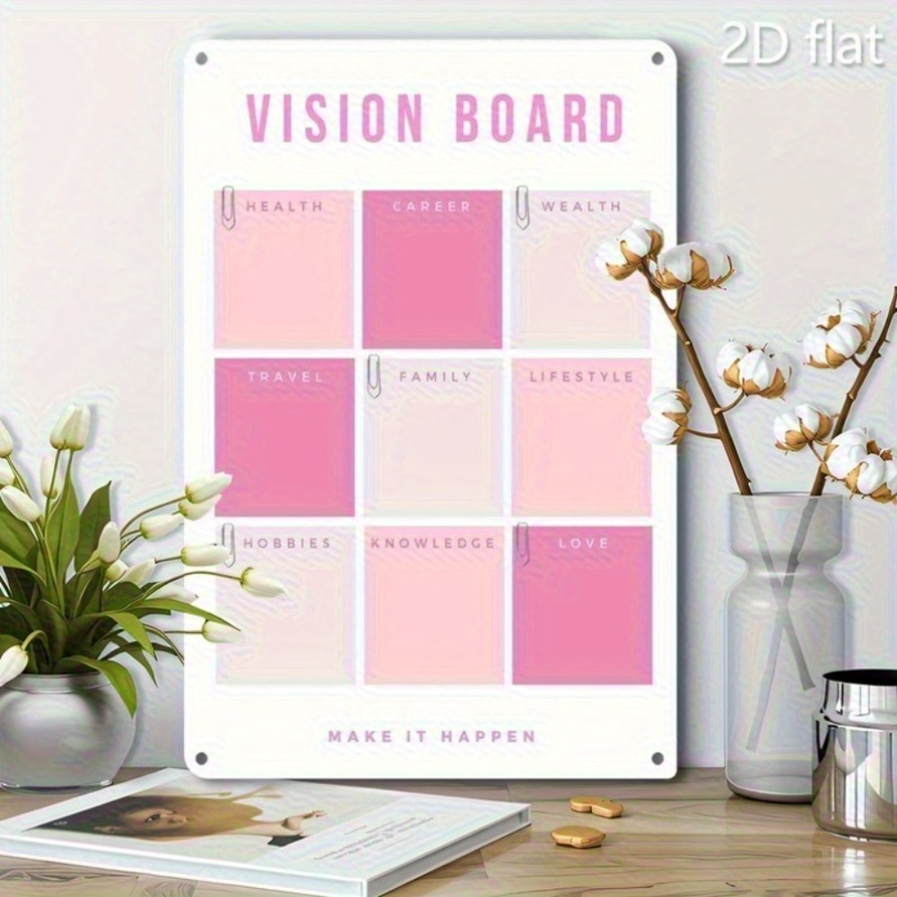 2Dフラットメタルウォールアート、ピンクホワイトアルミビジョ - Home Decor Vision Board のレビューと価格