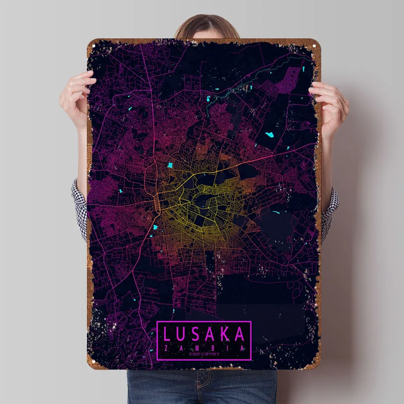 ルサカ市地図ザンビアネオンポスターマップメタルサインマンケイ - Home Decor Zambia のレビューと価格