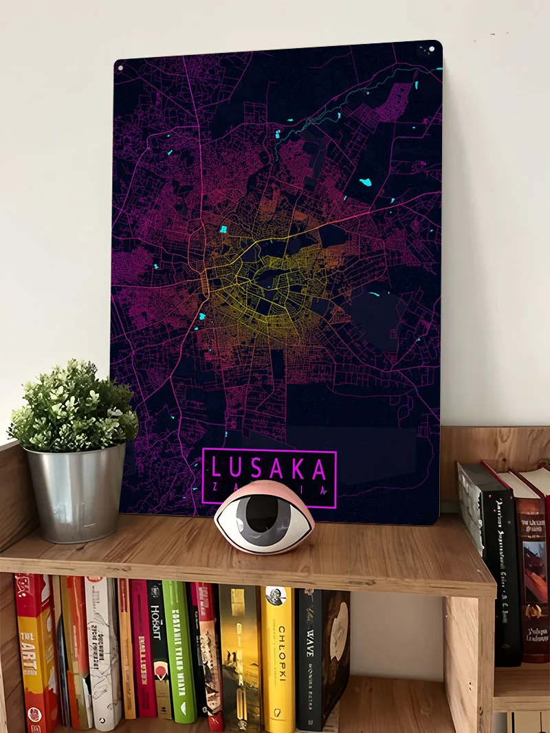 ルサカ市地図ザンビアネオンポスターマップメタルサインマンケイ - Home Decor Zambia のレビューと価格