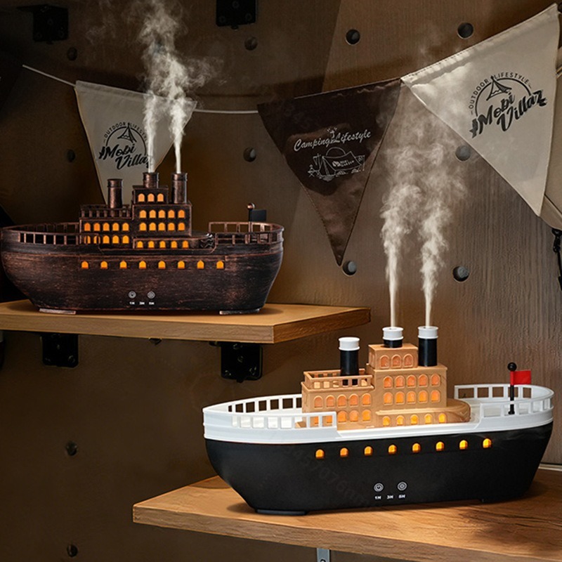 レトロ蒸気船超音波アロマディフューザーデュアルミスト出口暖か - Home Decor Outlet のレビューと価格