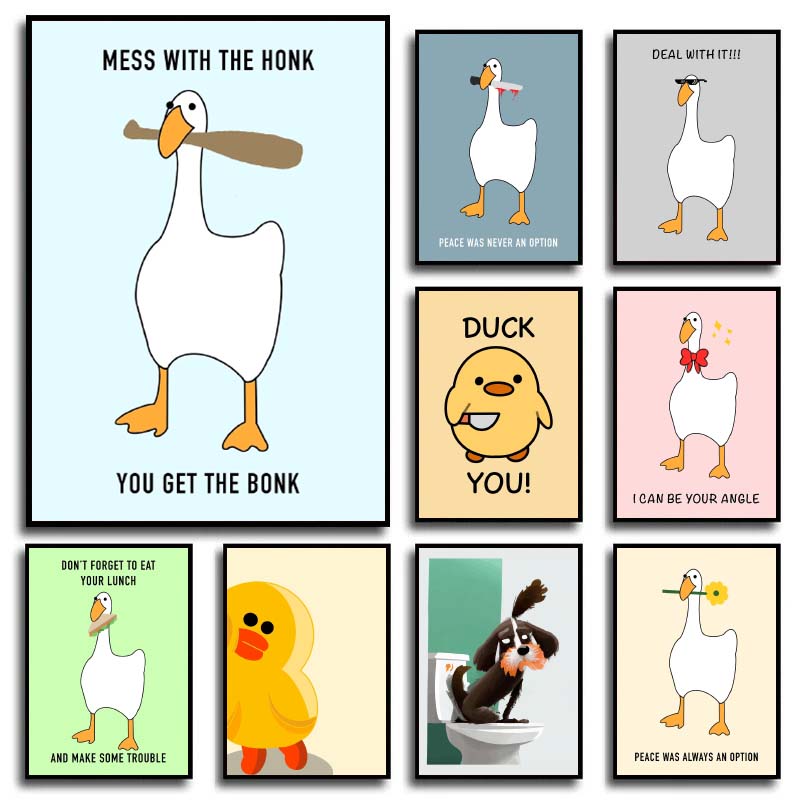 1枚入りフレームレス面白いミームグースダックカエル豚ポスター - Home Decor Duck のレビューと価格