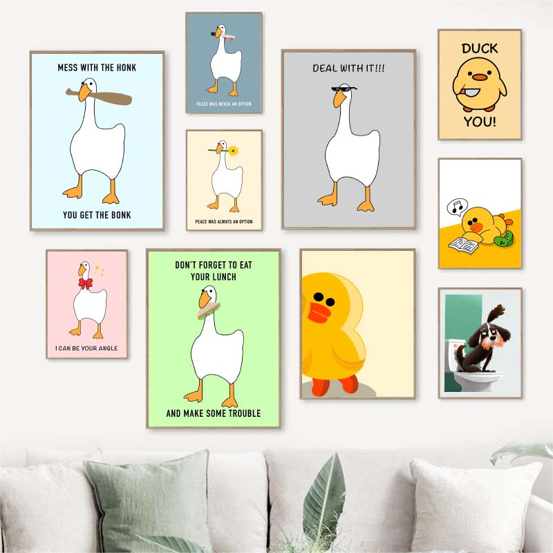 1枚入りフレームレス面白いミームグースダックカエル豚ポスター - Home Decor Duck のレビューと価格