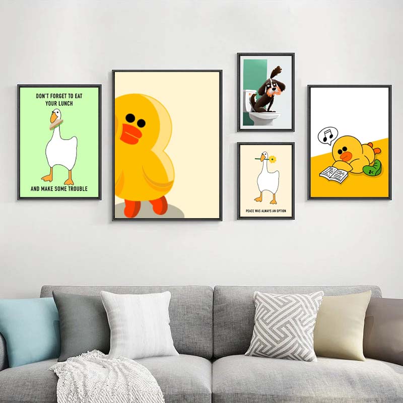 1枚入りフレームレス面白いミームグースダックカエル豚ポスター - Home Decor Duck のレビューと価格